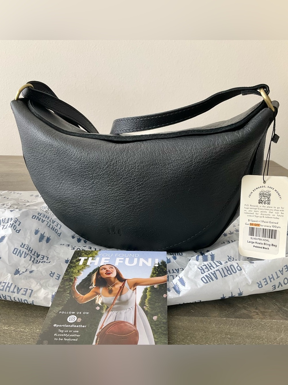 PLG New Premium Large Koala Sling Bag in Pebbled Black Full Grain Leather - Picture 2 of 7